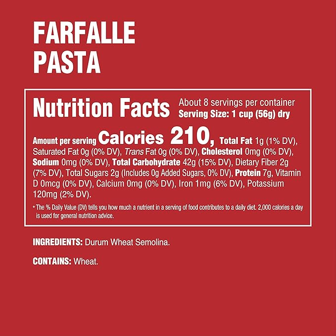 Rao's Homemade Farfalle Pasta, 16oz, Traditionally Crafted, Premium Quality, From Durum Semolina Flour, Imported from Italy, 1 Pound