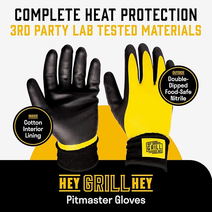 Hey Grill Hey Pitmaster Gloves | BBQ Gloves | Heat Protection up to 500°F or 260°C | High Temp Resistance | Fireproof Glove for Grilling Smoking Barbecue | Washable Mitts | Waterproof | Size - XL