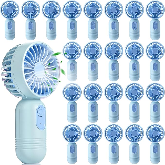 Rossesay 24 Pack Mini Portable Fan Bulk for Travel 3 Speeds, Rechargeable USB Battery Operated, Small Handheld Personal Eyelash Fans for Women Men Indoor Outdoor(Blue)