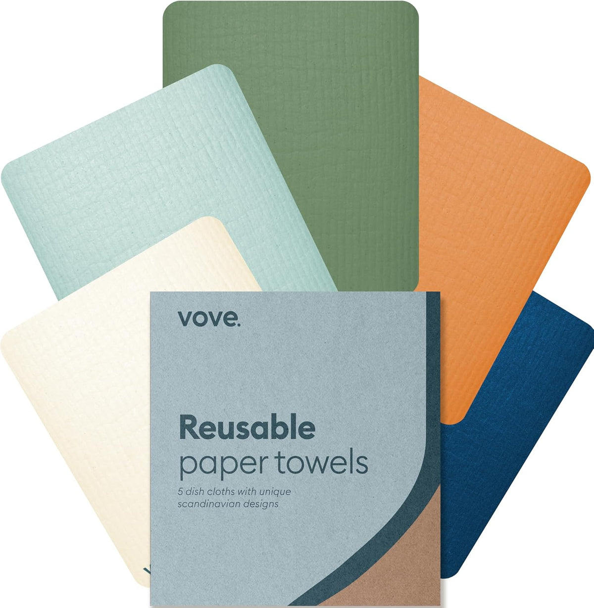Vove Swedish Dishcloths 5-Pack, Coastal Calm - FSC Certified Cellulose & Cotton, Oeko-TEX Standard 100, Reusable Washable Kitchen Cleaning Cloths