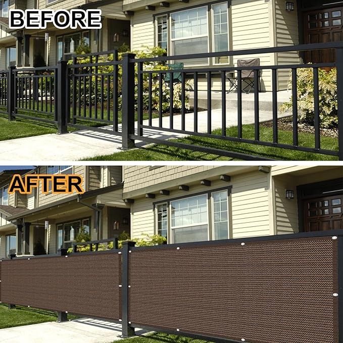 Eden's Decor Balcony Privacy Screen Brown 4'x 17' Cover Mesh Windscreen Weather-Resistant UV Protection for Backyard Deck, Patio, Balcony, Pool, Porch, Fence, Railing, Gardening