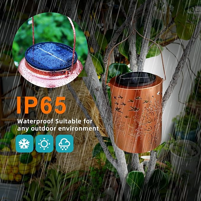Tree of Life Solar Lantern Outdoor Waterproof, Large 13.4" Metal Hanging Decorative Lantern, Enlarged Solar Panel & 2000mAh Battery, Warm Glow for Garden, Patio Decor – Housewarming Gift for Women