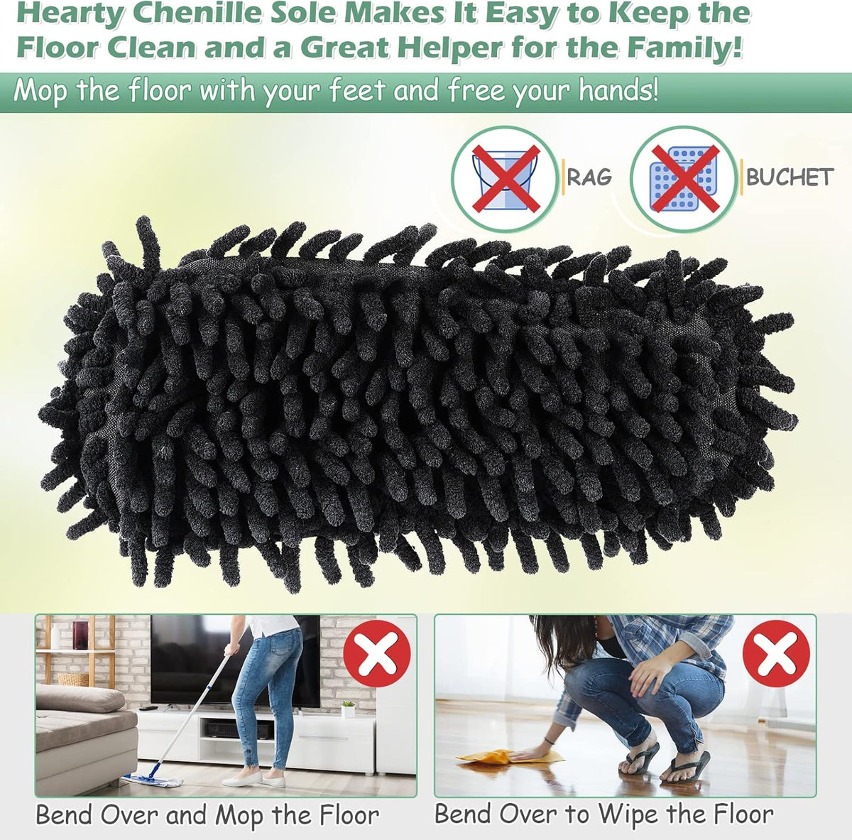 Microfiber Floor Mop Slippers House Dust Cleaning Tool Detachable Washable Shoes for Kitchen House Cleaning (Women 7-10/Men 5-8, Zebra pattern)