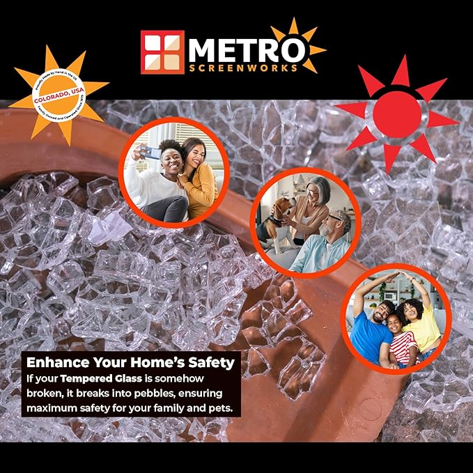 Metro Screenworks Framed Tempered Glass Panel for Porch & Patio Panels, Outdoor Enclosures, (33-1/8" x 34-3/8", White) Enclose Your Porch with Tempered Glass Panels - Glass Panel Replacement