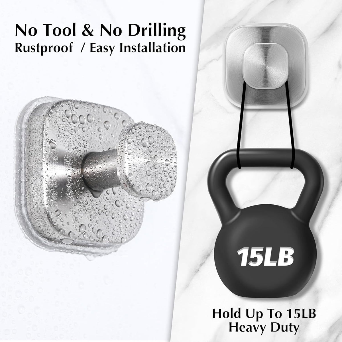Suction Cup Hooks for Shower - Reusable No-Drill Mounting - Hooks for Towels, Robes & Loofah on Metal, Glass, Mirrors, Tile & Smooth Non-Porous Surfaces (2, Brushed Nickel)