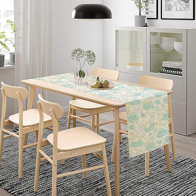 Ocean Coastal Table Runner, Nautical Summer Beach Coral Sea Turtle Table Runner for Kitchen Coffee Dining Bedroom Living Room Dinner 13x60in