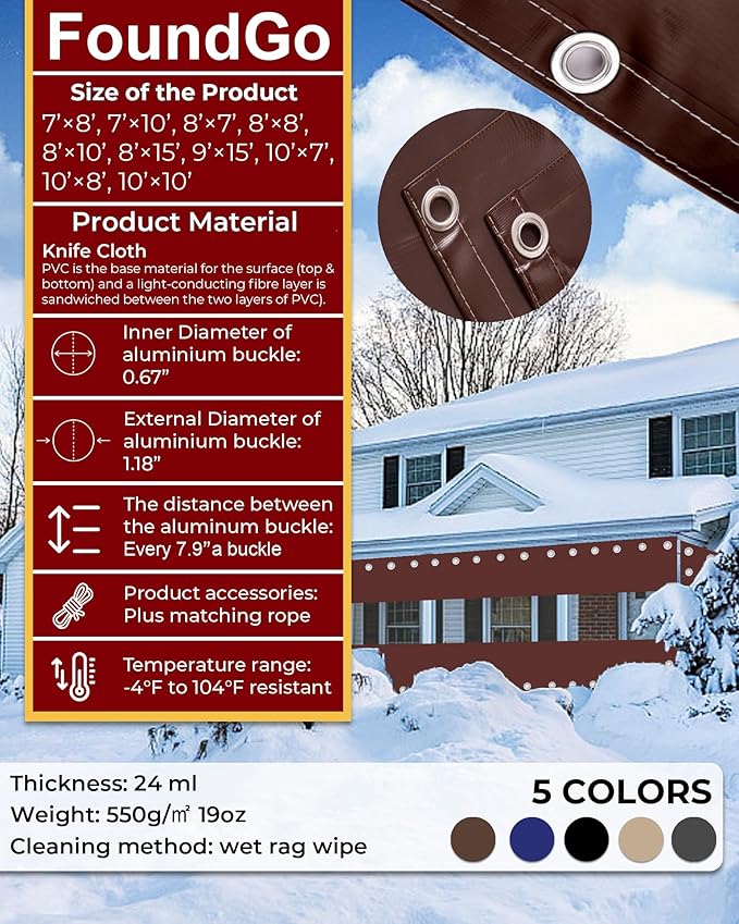 FoundGo 8'H x 15'W Vinyl Curtains for Patio 19oz, Outdoor Clear Vinyl Patio Enclosure,Heavy Duty Clear Tarp Waterproof Vinyl Tarps with Grommets for Pergola, Balcony,Porch,Gazebos，-4℉ Cold Resistant