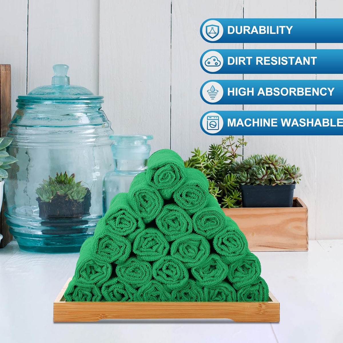 Tenare 100 Pack 12'' x 12'' Microfiber Cleaning Cloths Reusable Cleaning Rags Bulk Microfiber Towels Softer Highly Absorbent Washcloths for House
