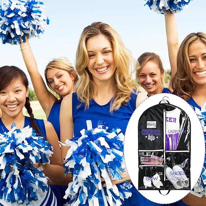Blushtier Cheer Garment Bags for Cheerleading Uniform For Cheer Mom Waterproof Hanging Garment Bag for Dance Costumes 40 Inch Clothes Bag with 5 Pocket Travel Side Zip Storage Uniform(Black,Purple)