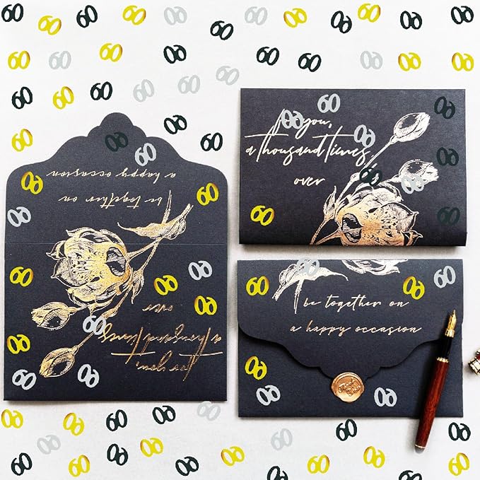 Confetti 60 Confetti 60th Scatter Table Decoration for Anniversary Birthday Retirement Party Supplies.(60 Golden Black Silver)