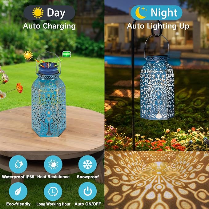 Garden Gifts for Women Solar Lanterns Outdoor Waterproof Peacock Garden Gifts Mom, Big Solar Lights, Garden Decor, Yard Art, Mothers' Day Birthday Gifts Grandma Grandpa(2Pack, Blue Gold