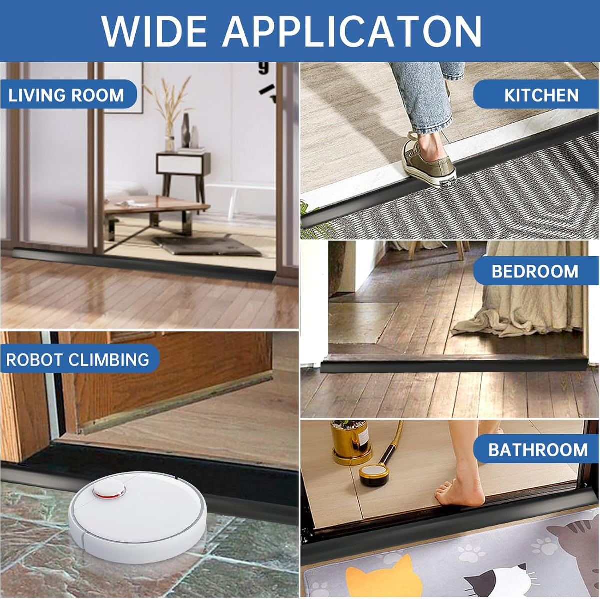 Vinyl Door Threshold Flooring Transition Strip Self Adhesive Carpet Edging Strip for Laminate Doorway Edge Threshold from 2/5" to 3/5" (Black, 3.3 Ft)