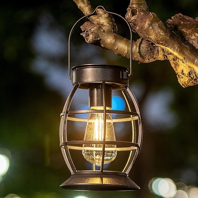 LeiDrail Solar Lanterns Outdoor 4 Pack, Hanging Waterproof Metal Lantern Dual LED Warm White, Auto On/Off Garden Patio Yard Porch Pathway Table Decor, Solar Powered Gift for Women