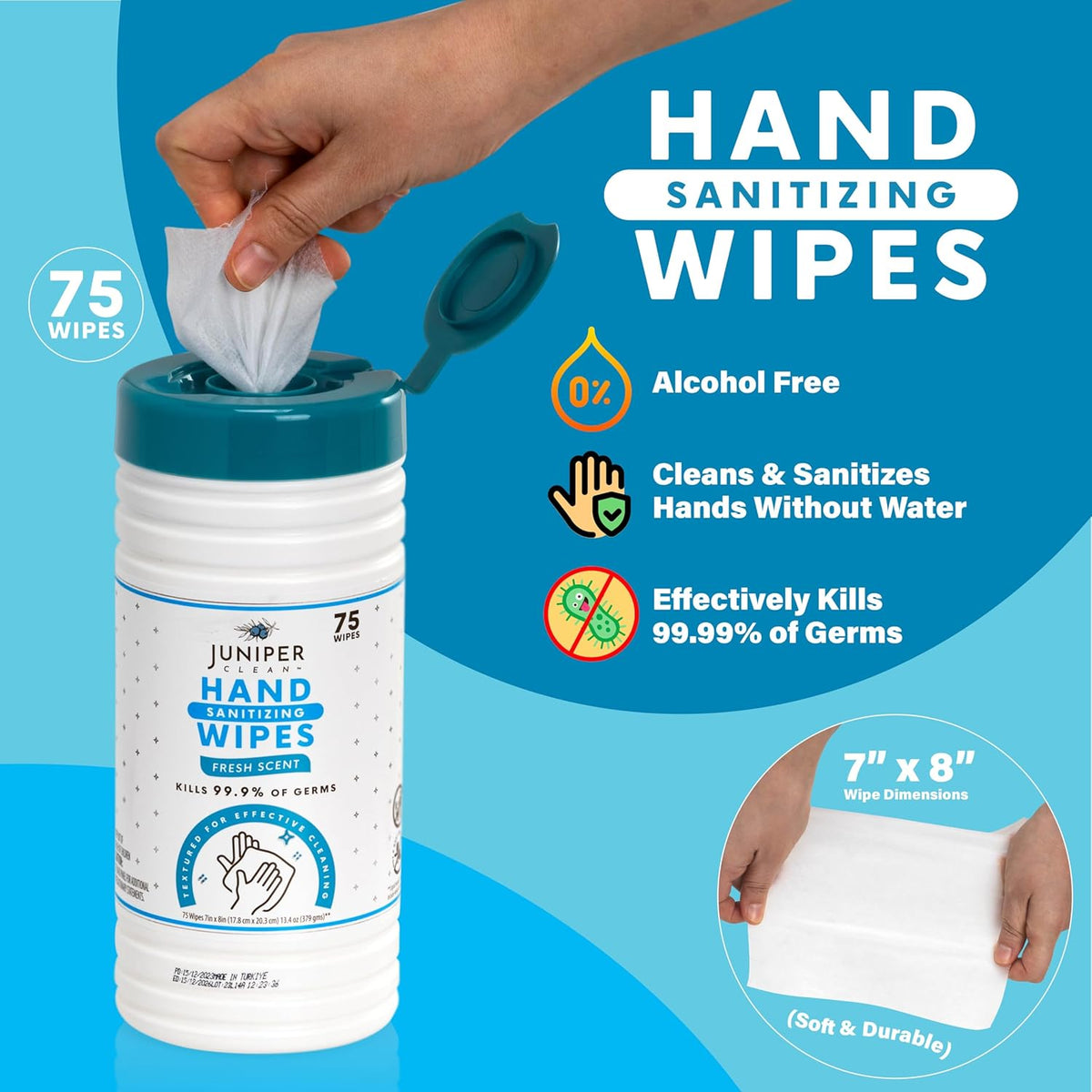 1 Pack Hand Sanitizing Wipes, Alcohol Free 75 Count Canister Disposable Hand Sanitizer Wipes, Fresh Scent, Lint Free & Durable