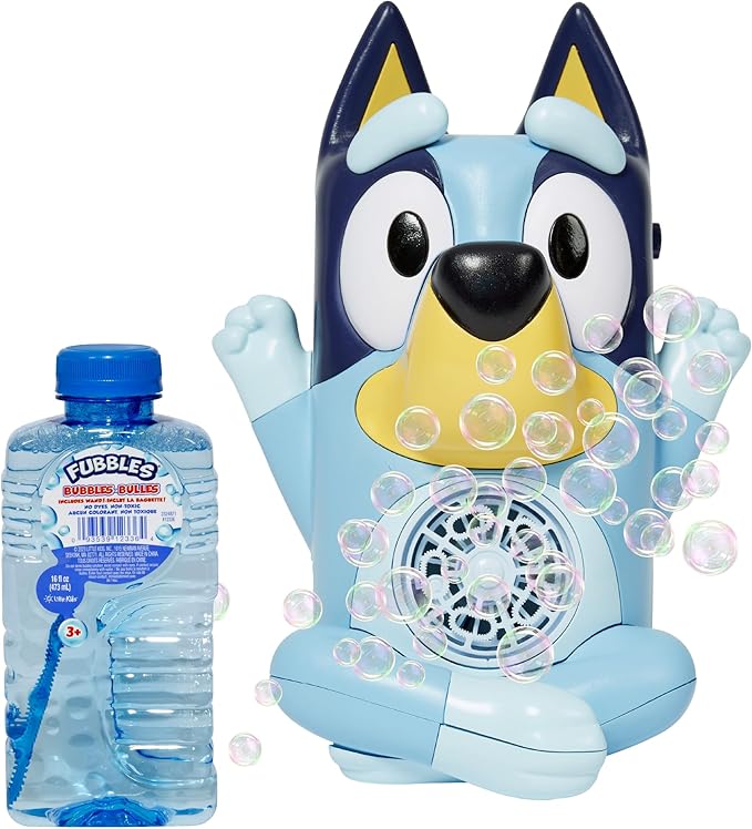 BLUEY NO Spill Musical Bubble Machine | Bubble Toy for Baby, Toddlers and Kids | Amazon Toys Exclusive with 16 oz of Extra Bubble Solution (Bubble Solution Bottle Colors Will Vary)