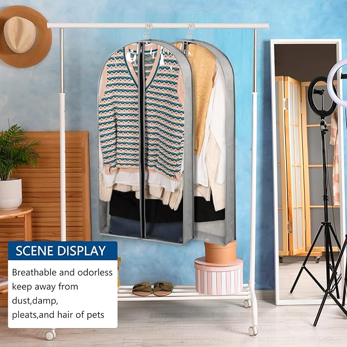 5 Pack 40" Garment Bags for Hanging Clothes Storage, Clear Suit Garment Bags with 4" Gussets for Closet Storage Travel, Plastic Protector for Coat, Jacket, Sweater, Shirts