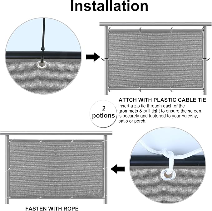 Eden's Decor Balcony Privacy Screen Grey 2'6"x 32' Cover Mesh Windscreen Weather-Resistant UV Protection for Backyard Deck, Patio, Balcony, Pool, Porch, Fence, Railing, Gardening