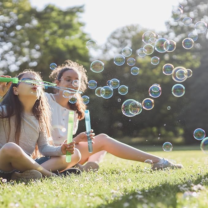 GIFTEXPRESS 24 pcs Big Bubble Wands and Solution - 14.6" Large Bubble Wands and Bubble Refills Solution for Easter, Pool, Beach, Park, Summer BBQ Party, Birthday Party Fovor Toy for Kids