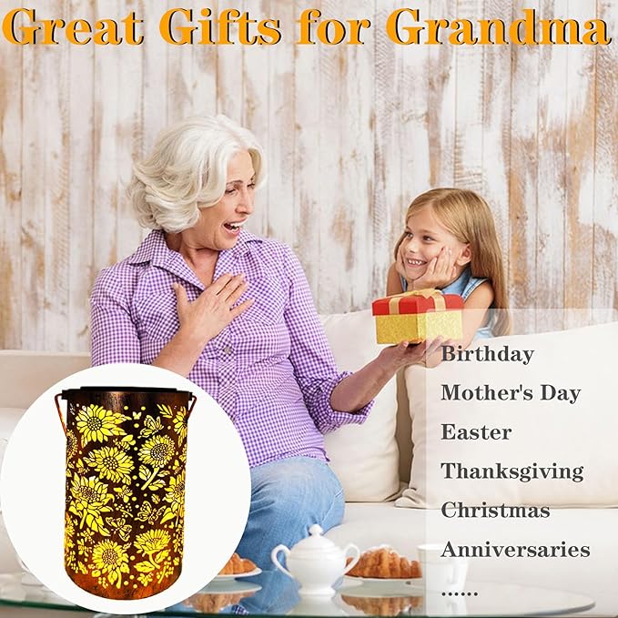 Merrytech Gardening Birthday Gifts for Mom Women Grandma,Solar Lanterns Outdoor Waterproof,Garden Decor Outside Sunflower Bee Butterfly, Hanging Yard Art Lights Solar Powered,Patio Decorations,Porch