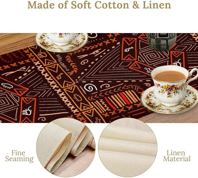 African Table Runner, African Aboriginal Ethnic Tribal Table Runner for Dining Kitchen Farmhouse Party Coffee Home 13x60in