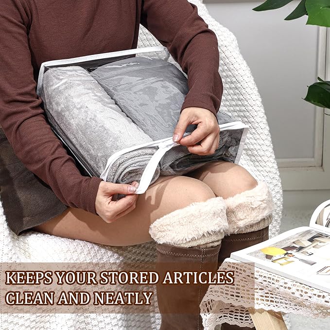 Kingdder 16 Pcs Clear Zippered Storage Bags Plastic Sweater Bags with Zipper 12 x 12 x 4 Inch Vinyl Sheet Organizer and Storage for Clothing Blankets Sheet Linen Bed Pillow Cube Organizer