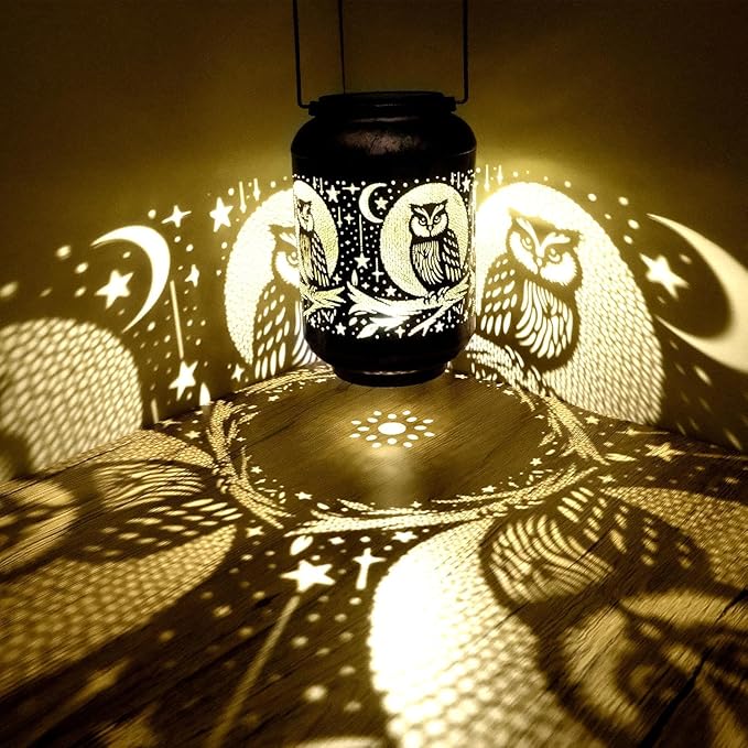 Solar Lanterns Outdoor Waterproof - Retro Metal Hanging Solar Lights with Owl Hollow-Out Pattern, Decorative Garden Decor for Outside Patio Yard Porch, Unique Owl Lovers Gifts for Women Mom Grandma