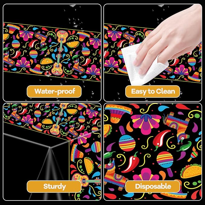 2 Pack Mexican Fiesta Party Tablecloth Decorations, 54 x 108 Inch Cinco De Mayo Table Cloth Disposable Plastic Table Cover for Fiesta Taco Night Birthday and Mexican Themed Party Supplies