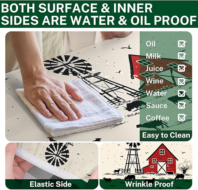 Picnic Table Cover with Bench Covers Elastic Edges, Farmhouse Camper Fitted Table Cover, Patio Camping Essentials 72 Inch 3PCS, Waterproof Camping Fitted Tablecloth with Drawstring Bag