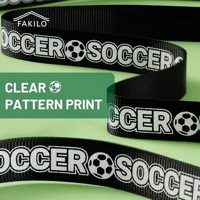 Soccer Ribbons 5 Rolls 20 Yards, 5/8" Black White Stripe Grosgrain Ribbons Sports Ribbons for Theme Party Decor Gift Wrapping Making Hair Tie Bows and Sport Team Decorations