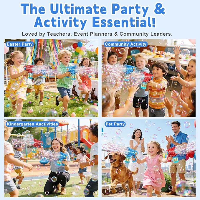 Bubble Gun Machine for Kid & Toddler: 2PCS Bubble Blaster Guns with Bubble Solution Refill & LED Light - Automatic Bubble Blower for Kids 4-8 - Great Party Toys for Outdoor Parties Wedding Birthday