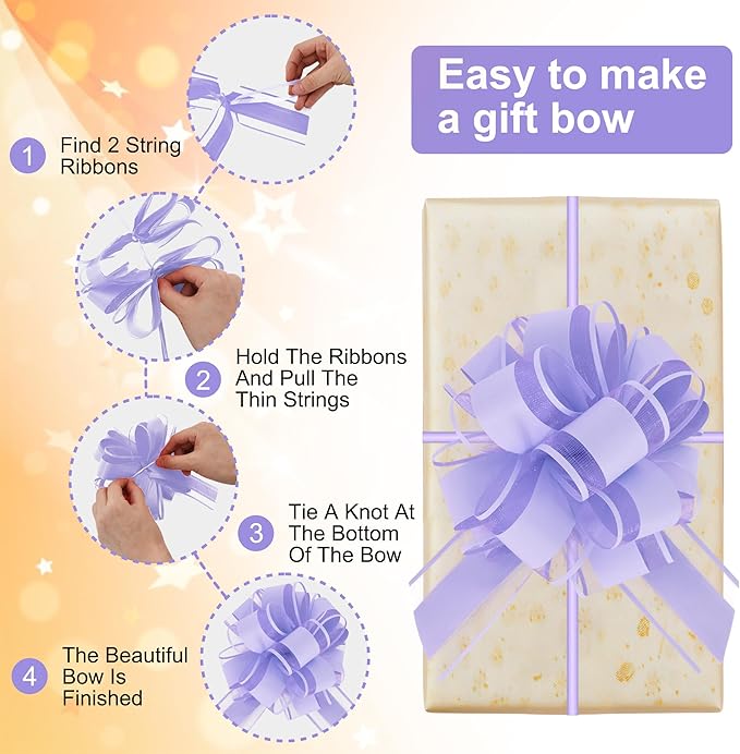 6pcs 7 Inch Pull Bows Pastel Purple Gift Wrap Bows for Gift Wrapping, Ribbon, Party Decorations