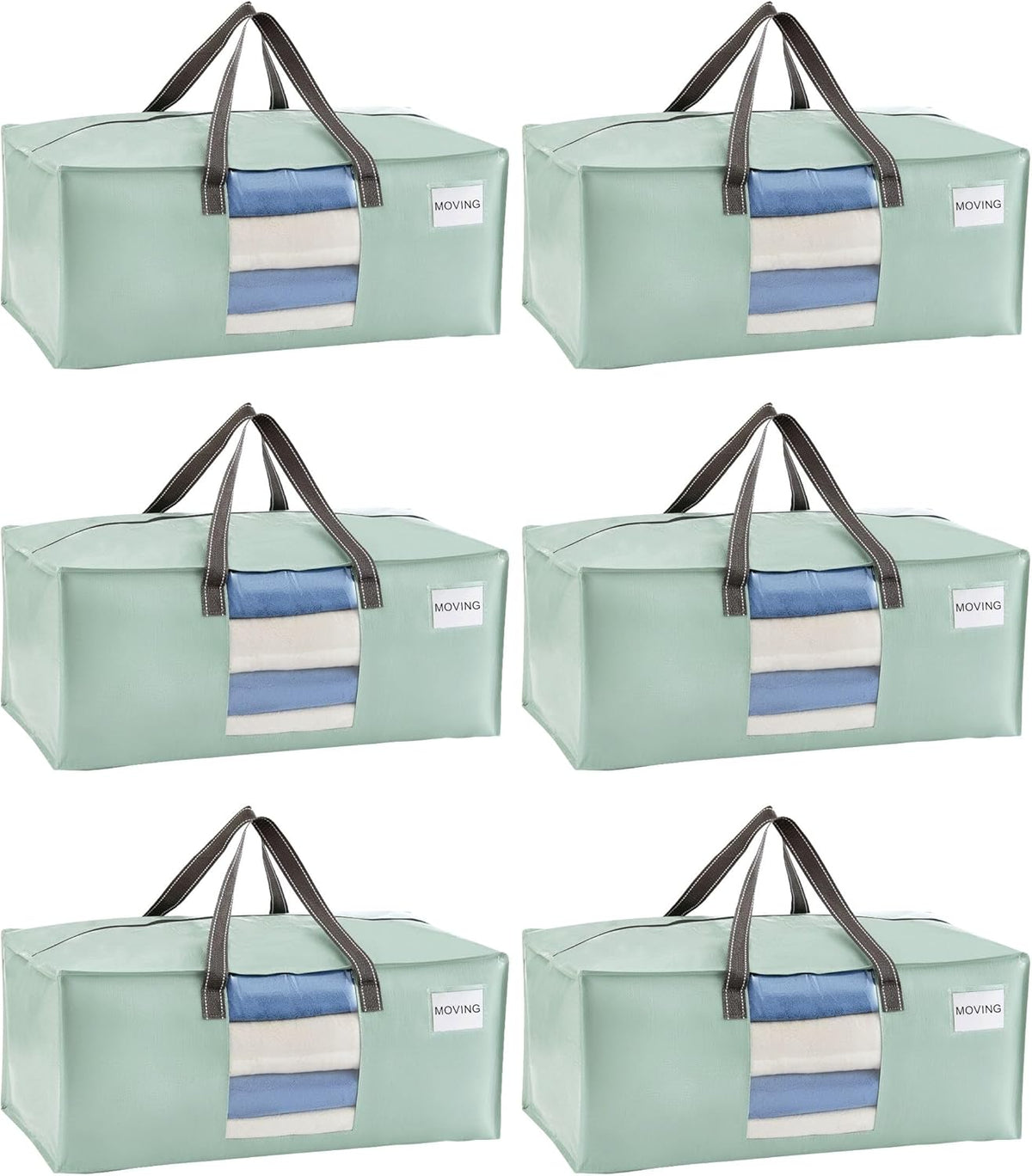 VENO 6 Pack Moving Bags for College, Heavy-Duty Storage Totes, Moving Boxes and Wardrobe Packing Supplies Alternative - Extra Large Durable Laundry Bags for Clothes (Shiny Light Green, 6 Pack)