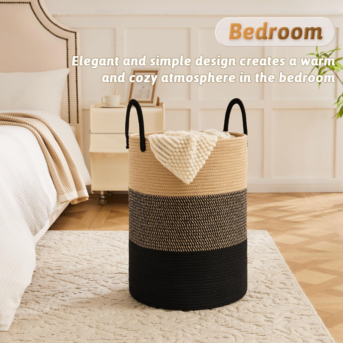 Laundry Basket,Woven Cotton Rope Laundry Hamper,80L for Decorative Storage of Dirty Clothes,Toys and Blankets in Bathroom,Bedroom and Living Room