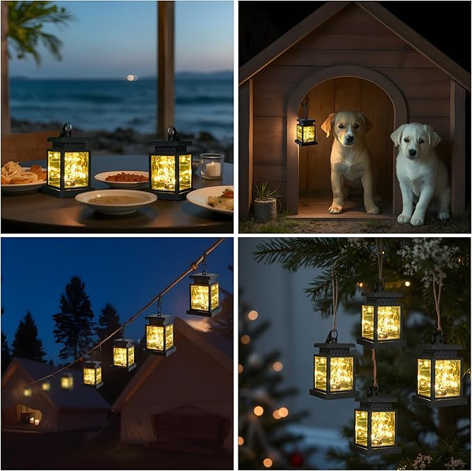 JHY DESIGN Set of 6 Solar Lanterns Outdoor Waterproof Solar Powered Table Lamps 5" H Hanging Lighting with Warm LED Fairy String Lights for Patio Garden Landscape Decoration Yard Lawn（with Clamp）