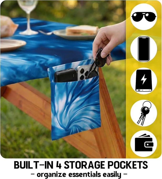 Picnic Table Cover with Bench Covers Camping Essentials Windproof Waterproof Patio Outdoor Tablecloth with Storage Bag, Fitted Rectangle Tables and Seats Tablecover for Rv Owner Camper 96in