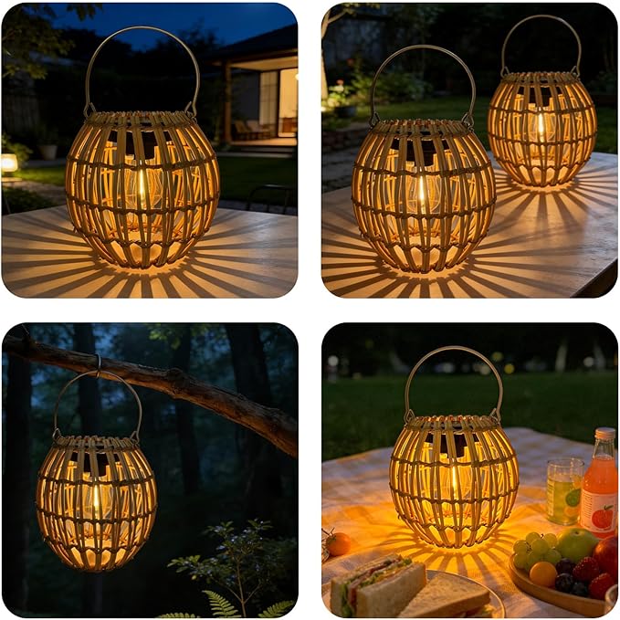 Solar Outdoor Lanterns, Hanging Rattan Lantern Handwoven Garden Lights Solar lamp Waterproof for Outside, Idea for Yard Gazebo Patio Pergola Pathway Front Porch Decor, 1 Pack