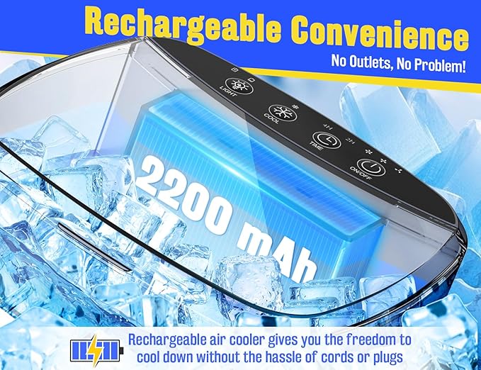 Portable Air Conditioners - Rechargeable Evaporative Air Cooler Humidifier with 3 Speeds, 2/4H Timer & 7 Colors Light Portable AC Unit Personal Mini Air Conditioner Cooling Fan for Bedroom Home Office