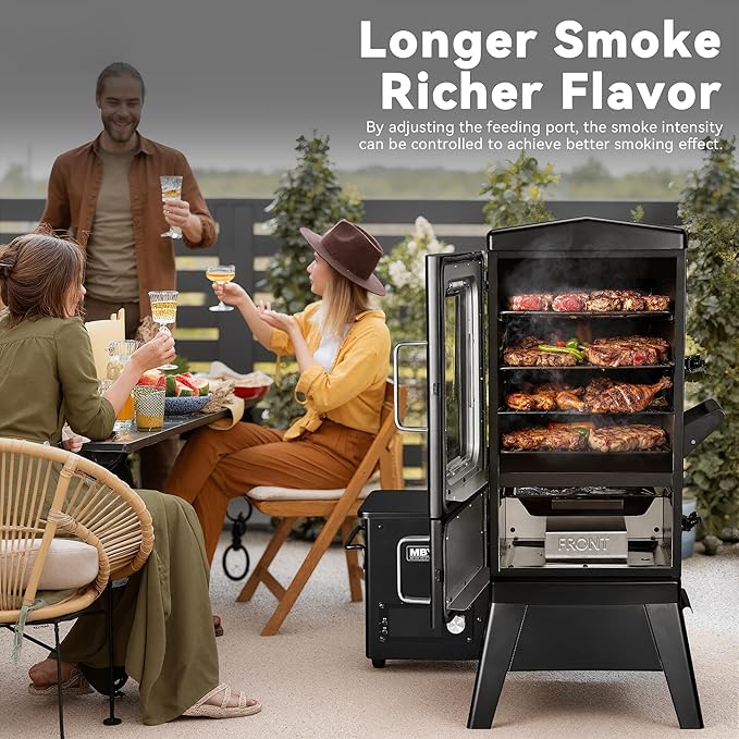 Vertical Electric Pellet Smoker with Cover & Meat Probe, 4-Rack Digital BBQ Electric Smokers, 616 Sq.in, LED Temperature Control, Ribs, Brisket, Chicken