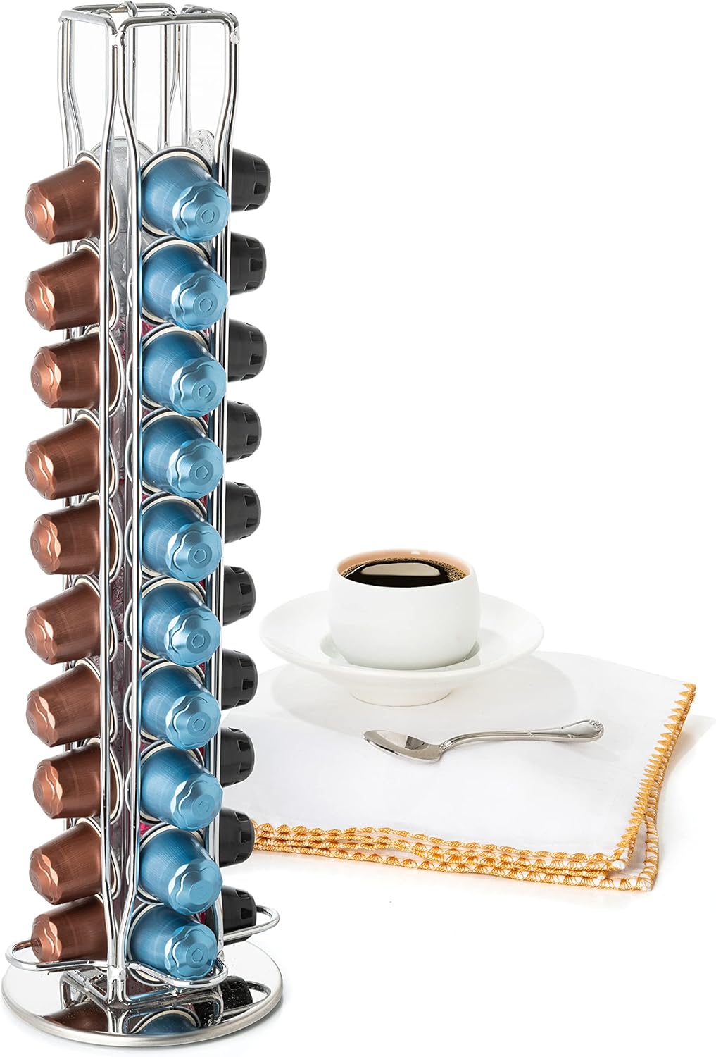 Mixpresso Capsule Spinning Carousel Holder I 360 Degree Rotatable Coffee Capsules Holder Rack I Solid Base, Holds 40 Coffee Pods Easy Access