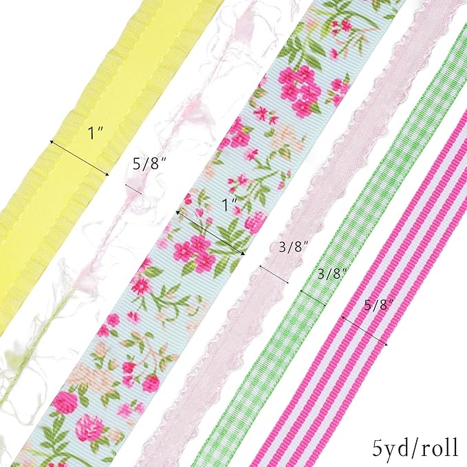 LaRibbons Spring Ribbon Set, Assorted Craft Ribbons 5 Yards Each, Multi-Width Decorative Ribbon for Gift Wrapping, DIY Bows, Easter Crafts, Floral Arrangements