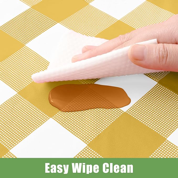 Smiry 6 Pack Gold Gingham Disposable Tablecloths - 54" x 108" Heavy Duty Plastic Table Cloth, Waterproof Buffalo Plaid Table Covers for Picnic, Banquets, Parties