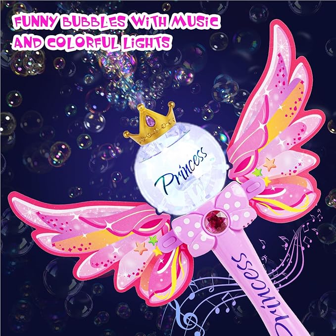 Princess Bubble Wand,Bubble Machine for Kids Girls,Music & Light Up Bubble Blower,Bubble Maker,Outdoor Party Birthday Bubble Toy for Toddlers,Gift for Girls Age 3 4 5 6 7 8 Years Old.(Pink)
