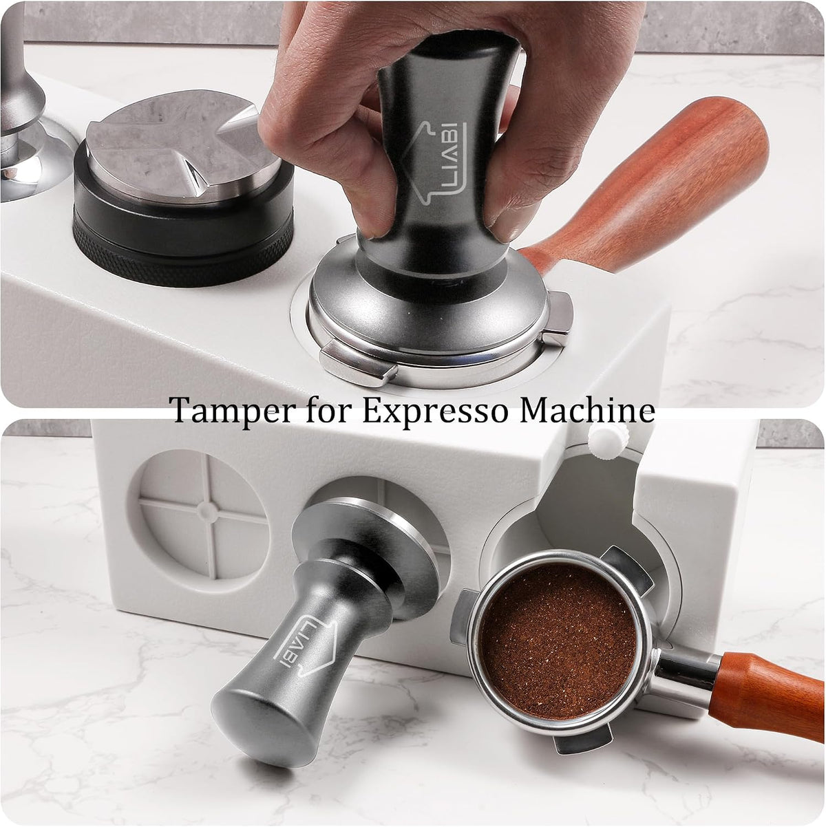 Espresso Coffee Tamper 58mm, Premium Barista Coffee Tamper Tool with Stainless Steel Flat Base Tamper 2Springs Loaded Tamper for Espresso Machine Rancilio, Gaggia Bottomless Portafilter (Silver)