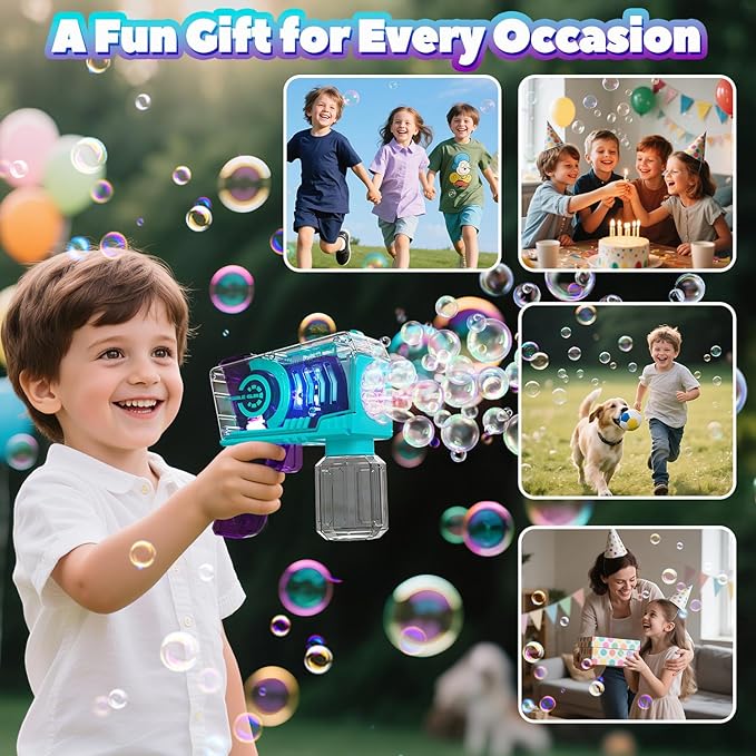 EagleStone 2 Pack Kids' Bubble Guns, Automatic Bubble Machines with 10-Hole Wands, Blasters for Toddlers,Lights Up Bubble & Solution, Easter, Wedding Party Favors, Outdoor for Boys & Girls