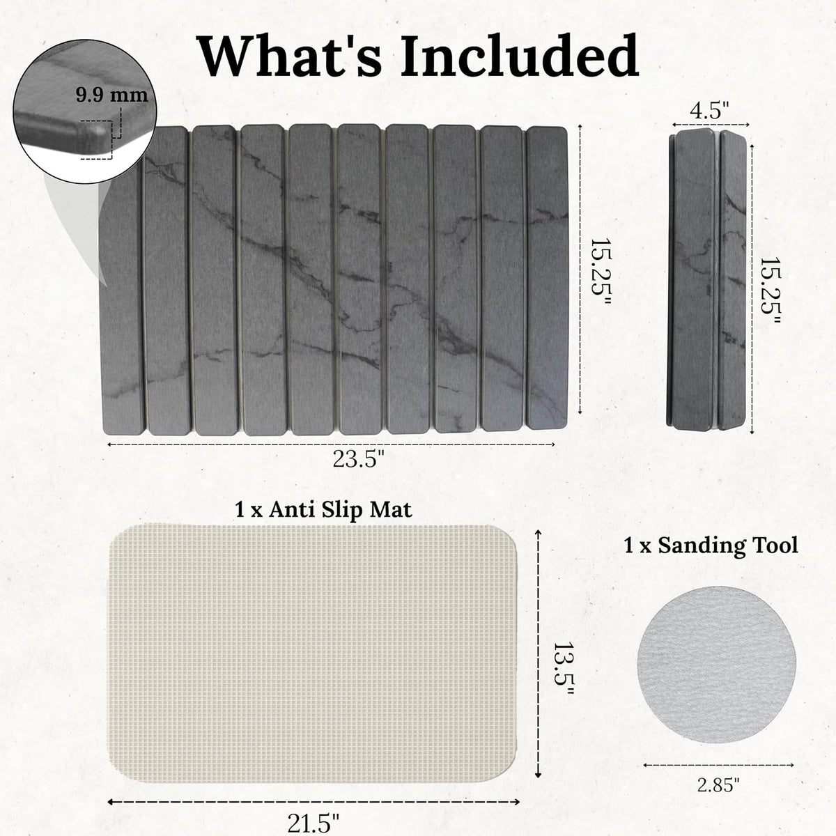 Large Stone Dish Drying Mat for Kitchen Counter 23.5”x 15.25” – Elegant Marbled-Inspired Surface Quick-Dry Absorbent Diatomaceous Earth