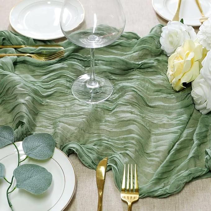 Sioloc 5 Pack Sage Green Cheesecloth Table Runner 120'' x 35'',Spring Easter Decor Soft Gauze Boho Wedding Table Decor for 10ft Table Birthday Party,Baby Shower, Bridal Shower, Home & Event Decor
