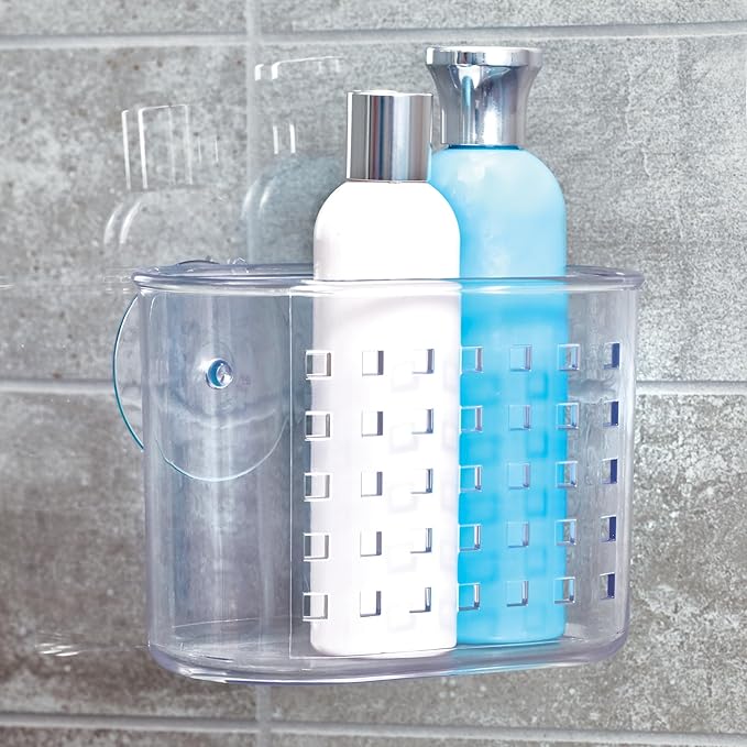 iDesign Small Suction Shower Basket for Bathroom Storage - Clear - Made in USA