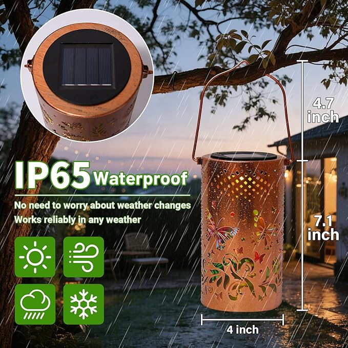 2 Pack - Colorful Butterfly Hanging Solar Lanterns Outdoor Waterproof, Decorative Metal Solar Hanging Lanterns for Porch Yard Tabletop Path Lawn and Garden Decor, Ideal Gifts for Mom Grandma Women