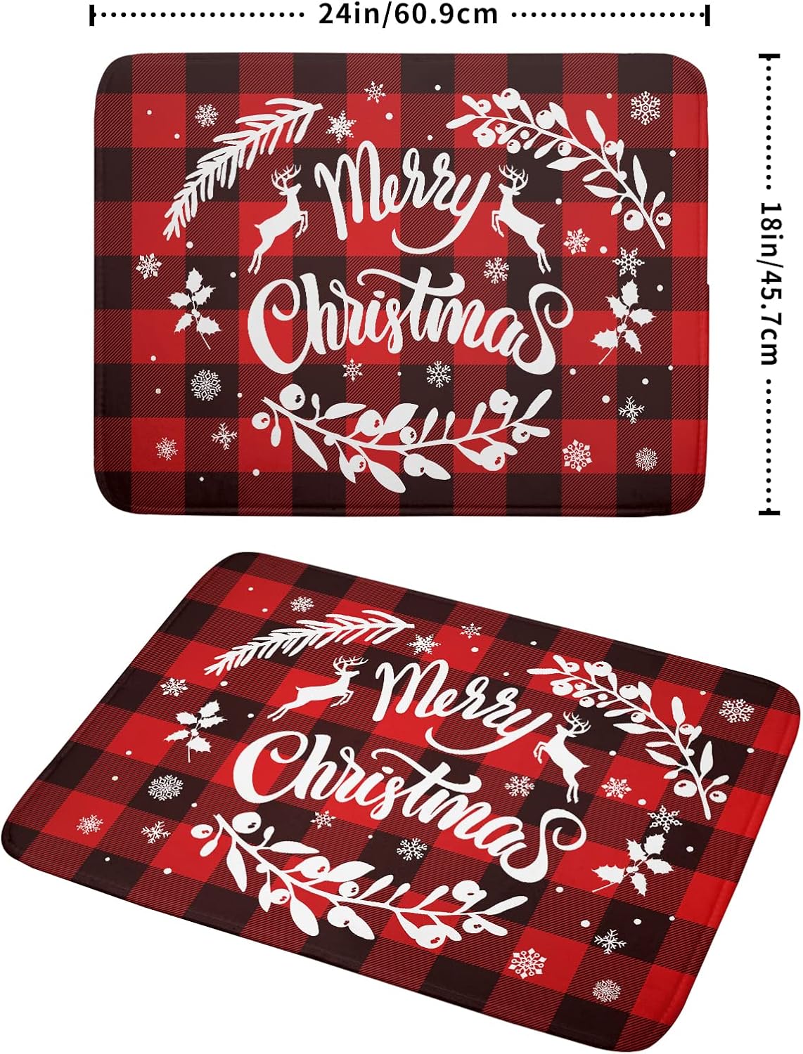 Merry Christmas Dish Drying Mat 18x24 Inch for Christmas Kitchen Counter Decor Absorbent Reversible Microfiber Red Buffalo Check Plaid Dishes Pad