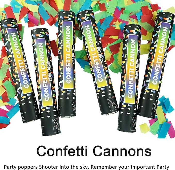 Biodegradable Confetti Cannon 6 Pack Multicolor Party Popper Shooters,12 Inch Large Confetti Cannon for Wedding Celebration Birthday Celebration Baby Shower Decorations Christmas New Year Graduation
